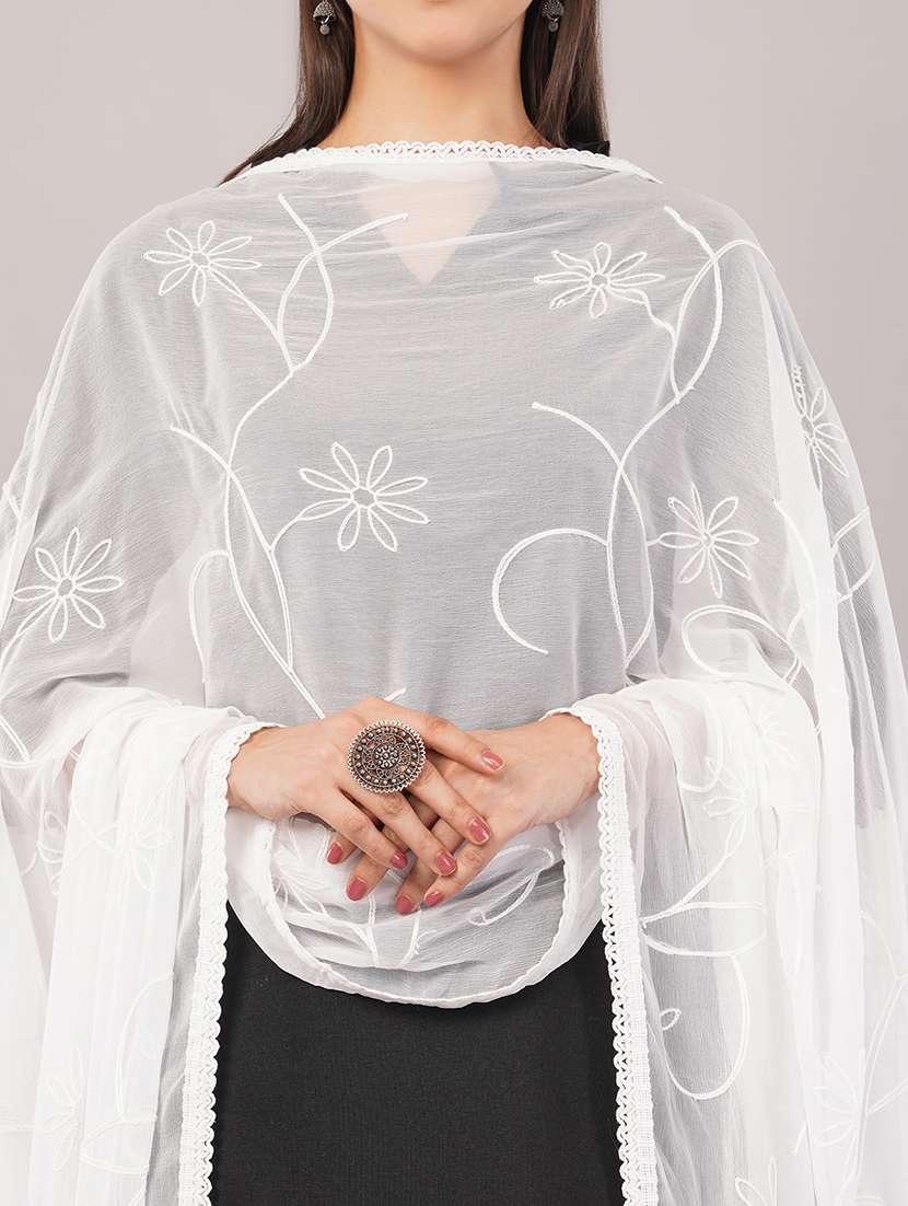 women solid with work embroidered dupatta  - 22186213 -  Standard Image - 5