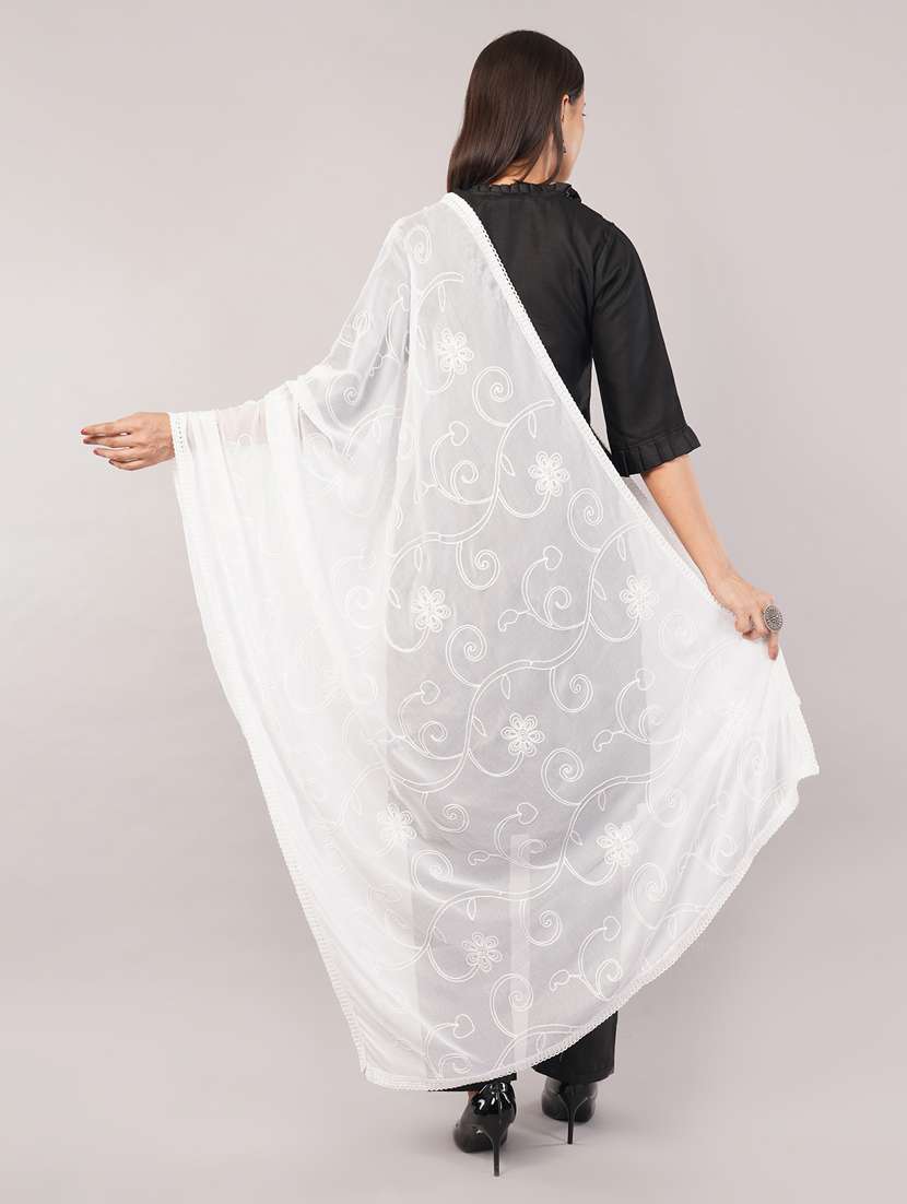 women solid with work embroidered dupatta  - 22186221 -  Standard Image - 3