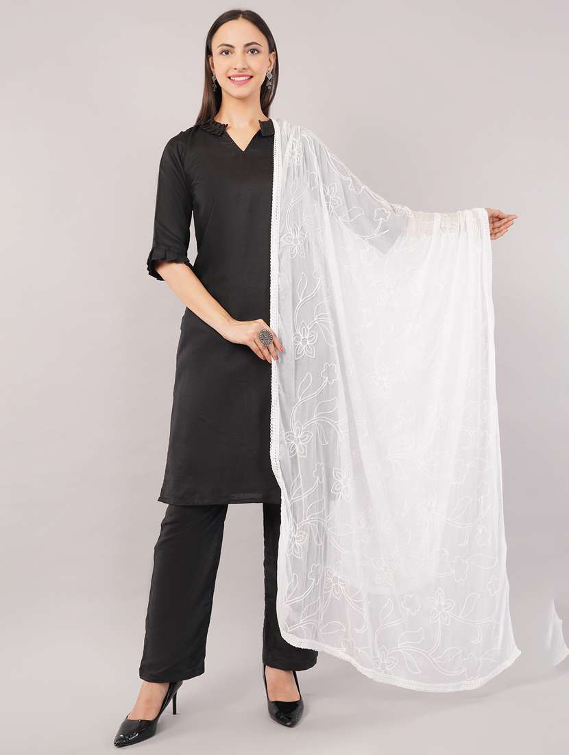 women solid with work embroidered dupatta 