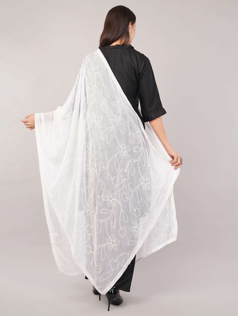 women solid with work embroidered dupatta  - 22186223 -  Standard Image - 3