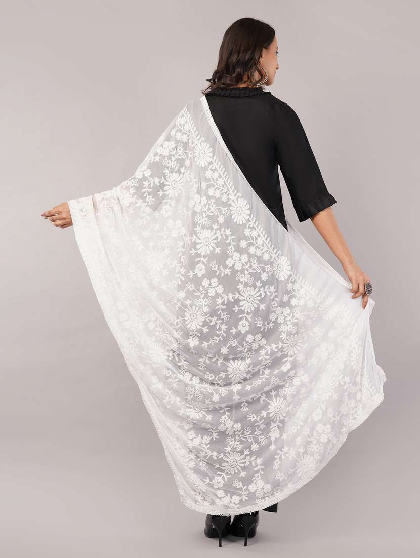 women solid with work embroidered dupatta  - 22186224 -  Standard Image - 3