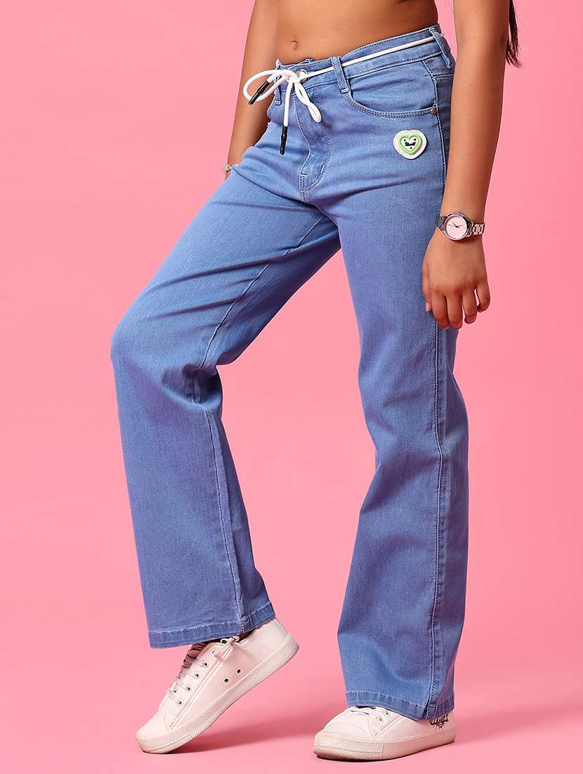 girls solid mid rise straight fit jean
