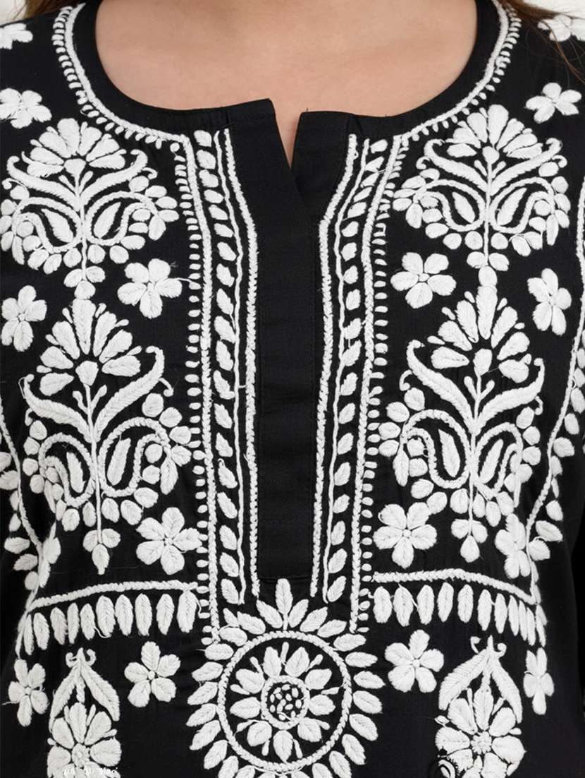 women solid with work three quarter sleeve kurta pant set - 22186302 -  Standard Image - 3