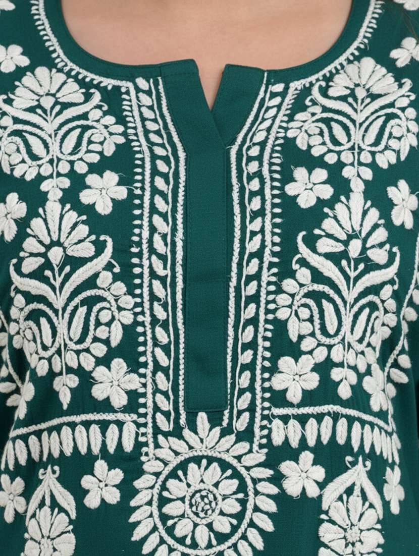 women solid with work three quarter sleeve kurta pant set - 22186303 -  Standard Image - 3