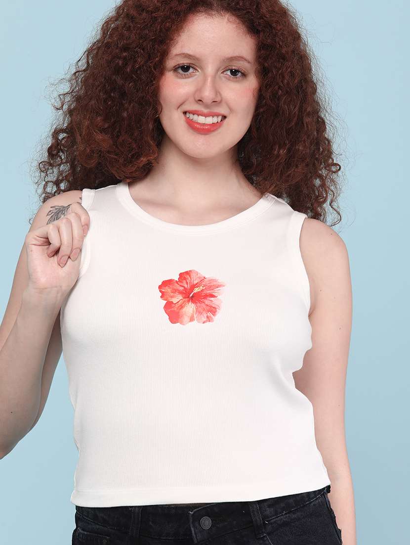 women floral sleeveless t-shirt