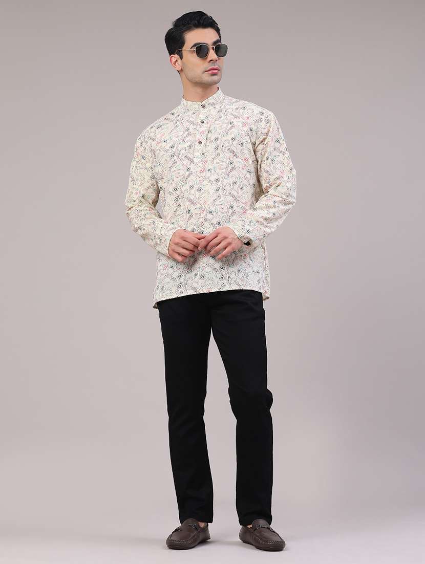 men printed mandarin neck short kurta - 22186647 -  Standard Image - 5
