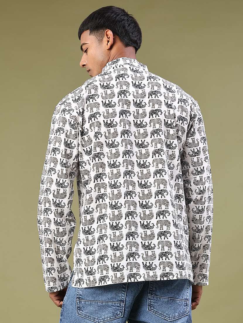 men printed mandarin neck short kurta - 22186649 -  Standard Image - 3