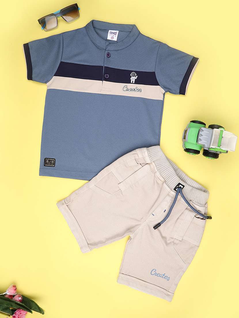 boys color block t-shirt & shorts co-ords set