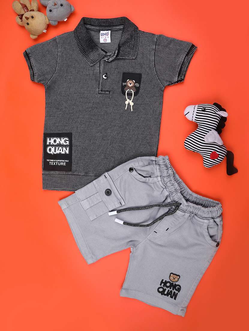 boys solid t-shirt & shorts co-ords set