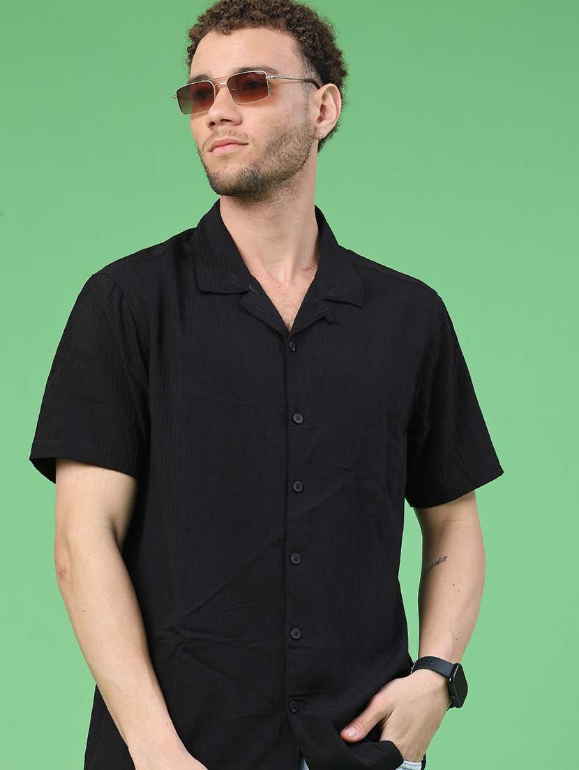 men solid short sleeve regular fit casual shirt