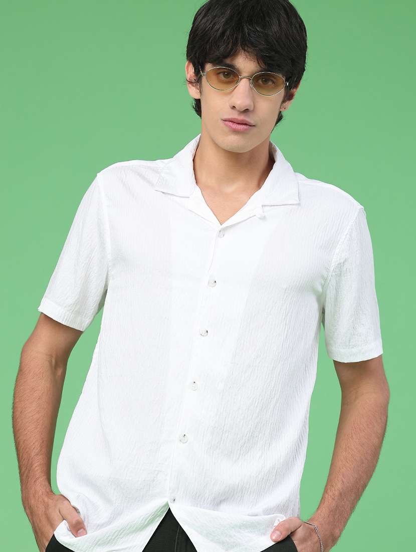 men solid short sleeve regular fit casual shirt