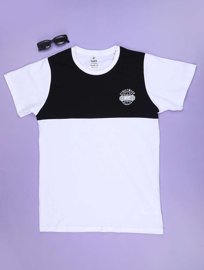 boys white cotton blend t-shirt