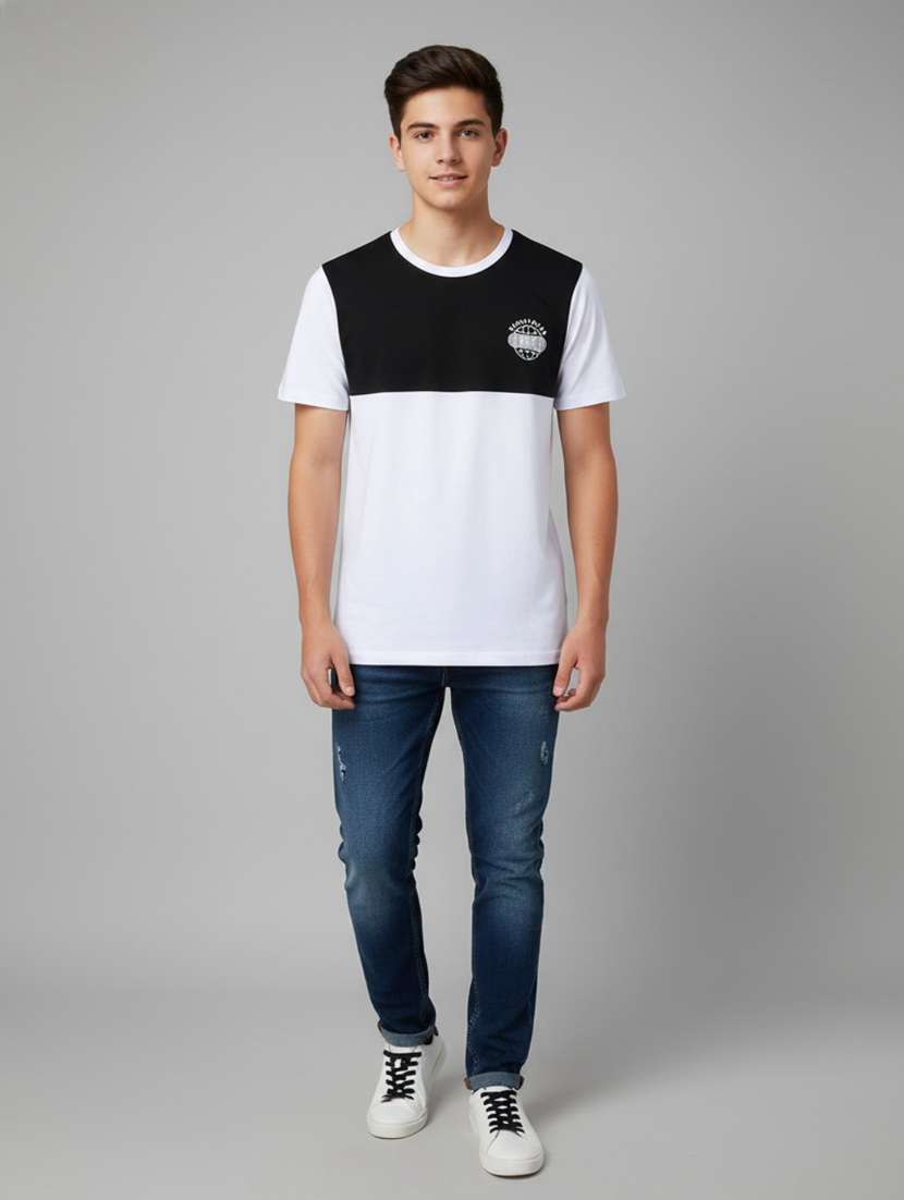 boys white cotton blend t-shirt