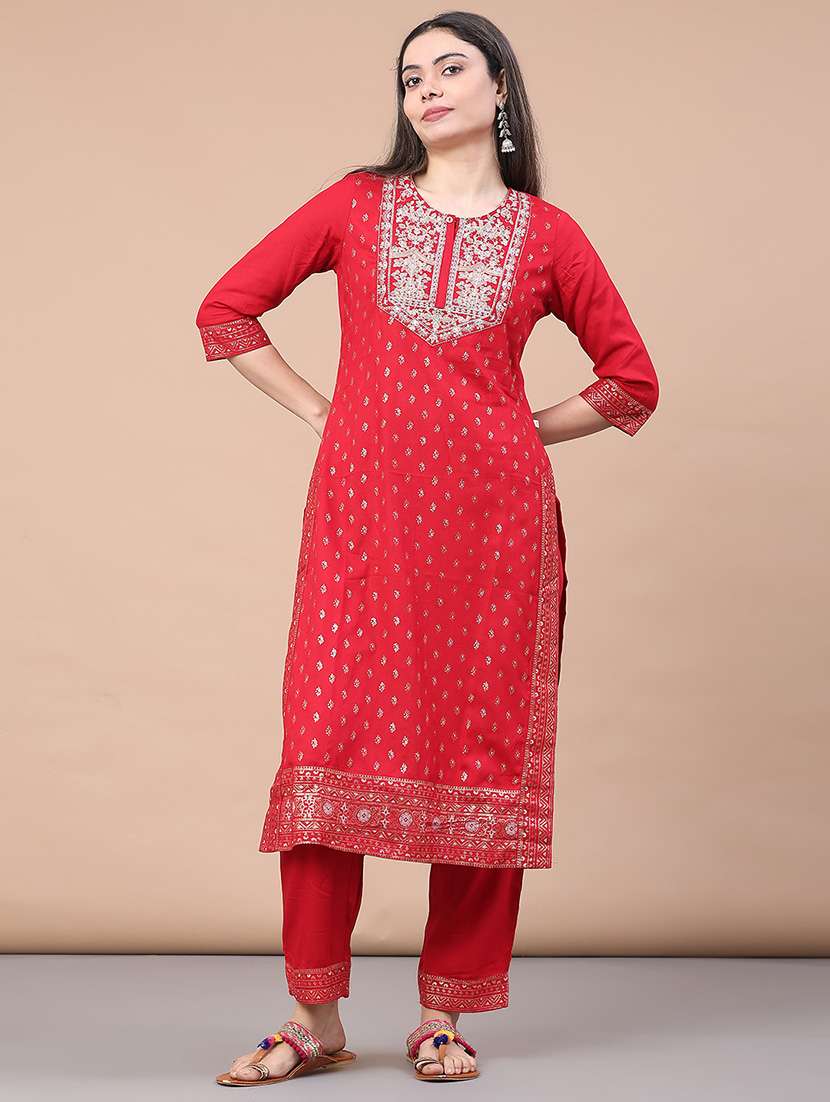 women red kurta pant set