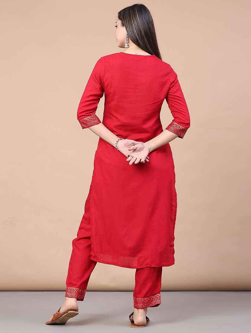 women red kurta pant set - 22186857 -  Standard Image - 3