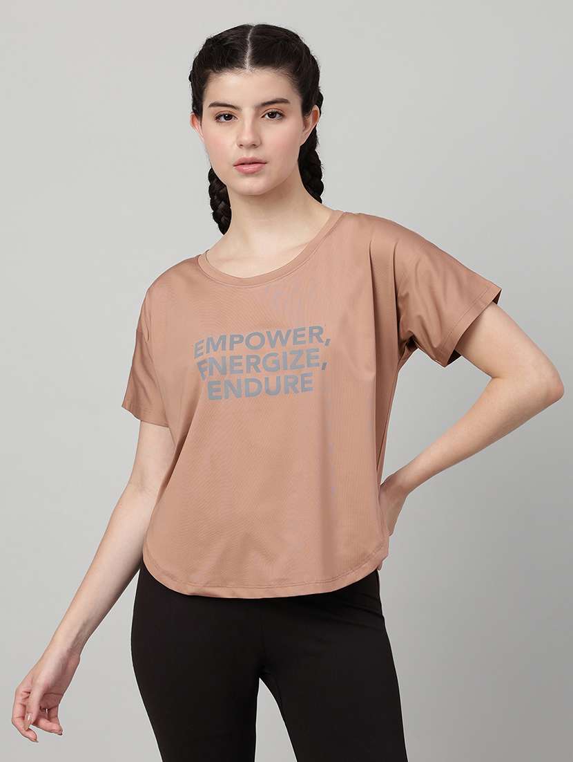 women printed round neck dri-fit t-shirt