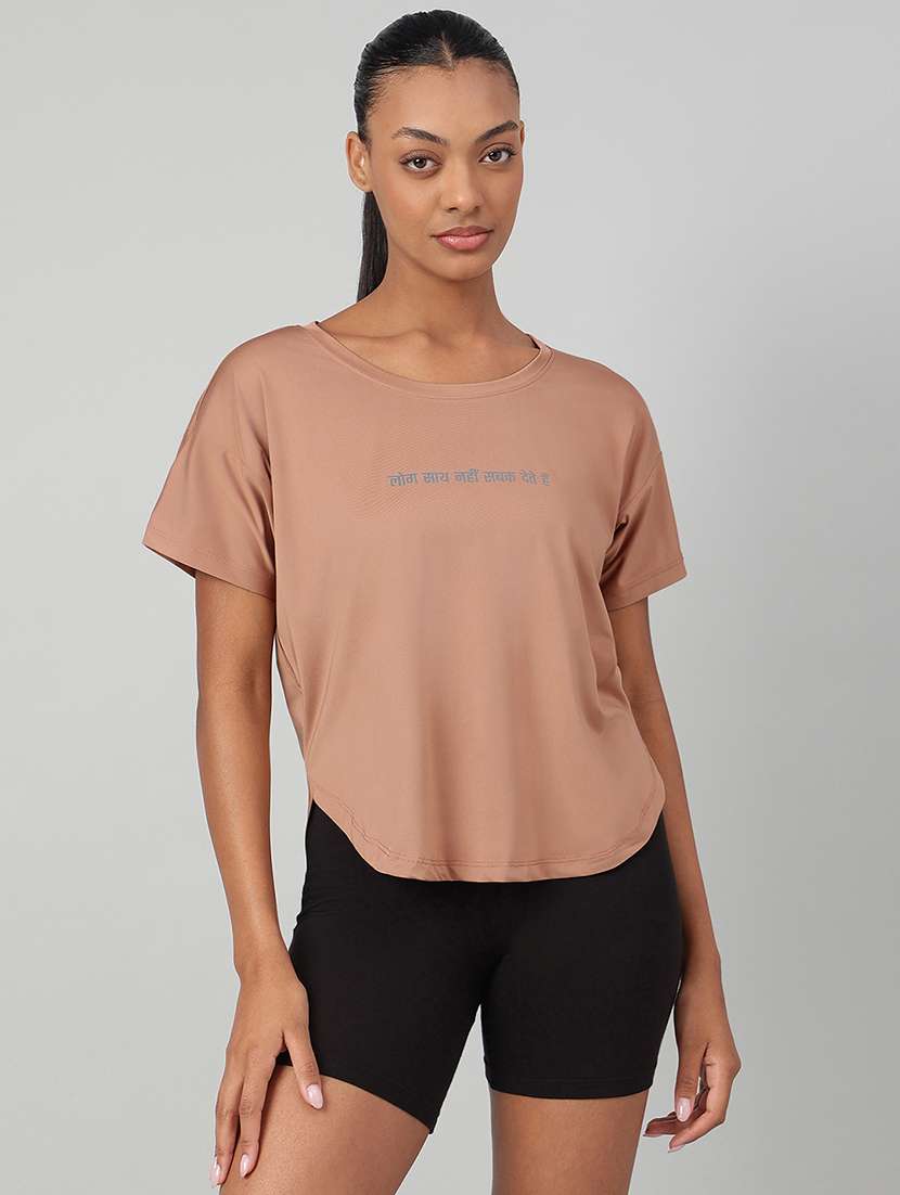 women printed round neck dri-fit t-shirt