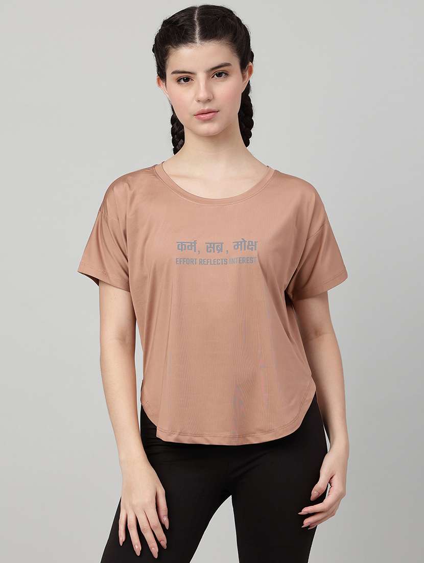 women printed round neck dri-fit t-shirt