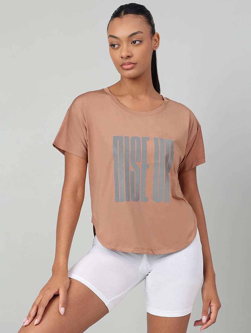 women printed round neck dri-fit t-shirt