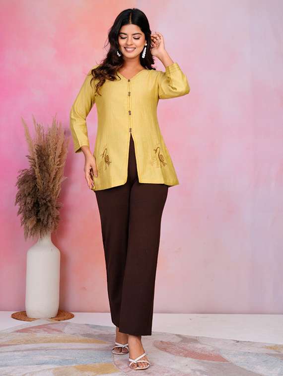 women embroidered long sleeve front slit kurti - 22186923 -  Standard Image - 3