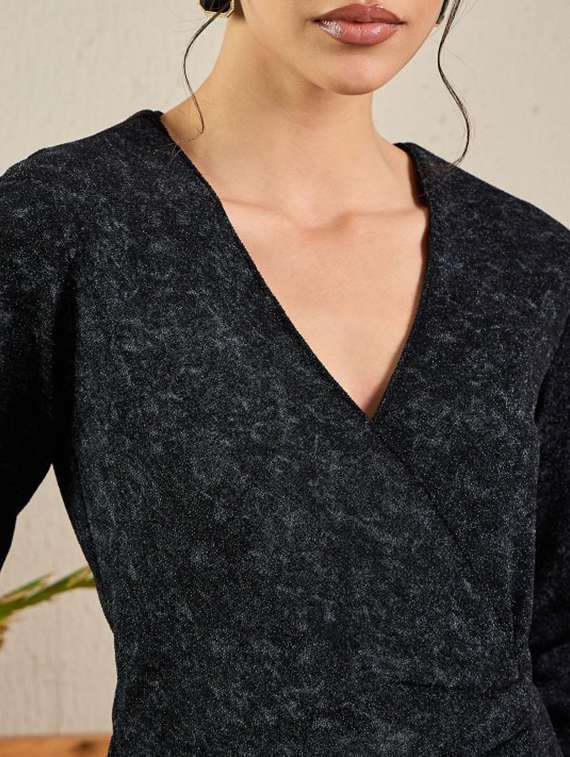 women solid long sleeve wrap dress - 22186925 -  Standard Image - 8