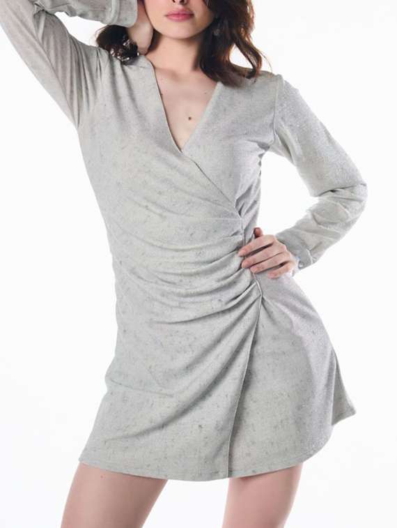 women self designed long sleeve wrap dress - 22186928 -  Standard Image - 3