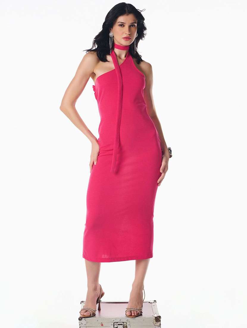 women solid single shoulder bodycon dress