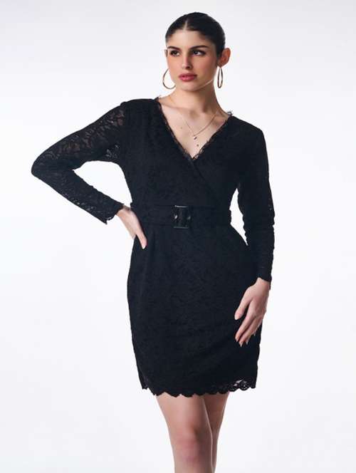 women solid long sleeve lace bodycon dress - 22186934 -  Standard Image - 0