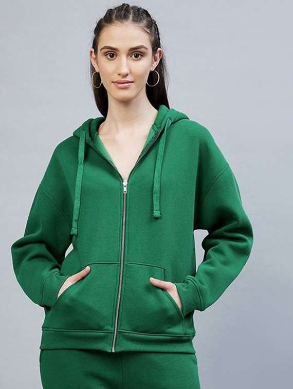 women solid long sleeve hooded sweatshirt