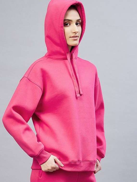 women solid long sleeve hooded sweatshirt - 22186944 -  Standard Image - 3