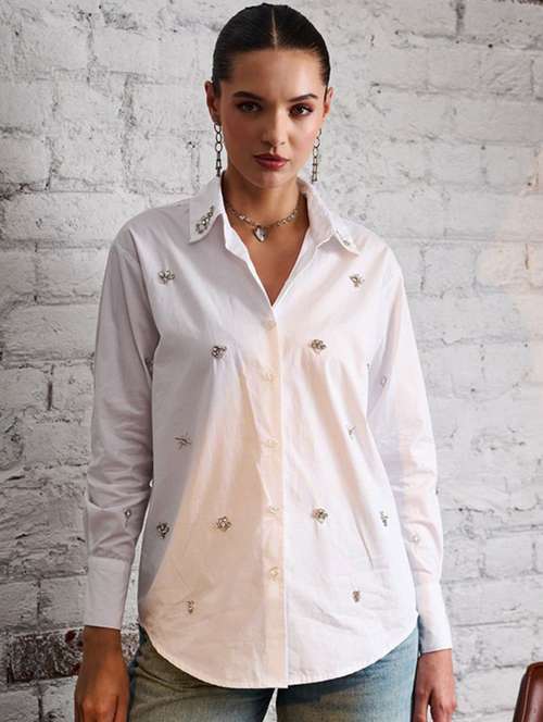 women embellished collared long sleeve shirt - 22186949 -  Standard Image - 0