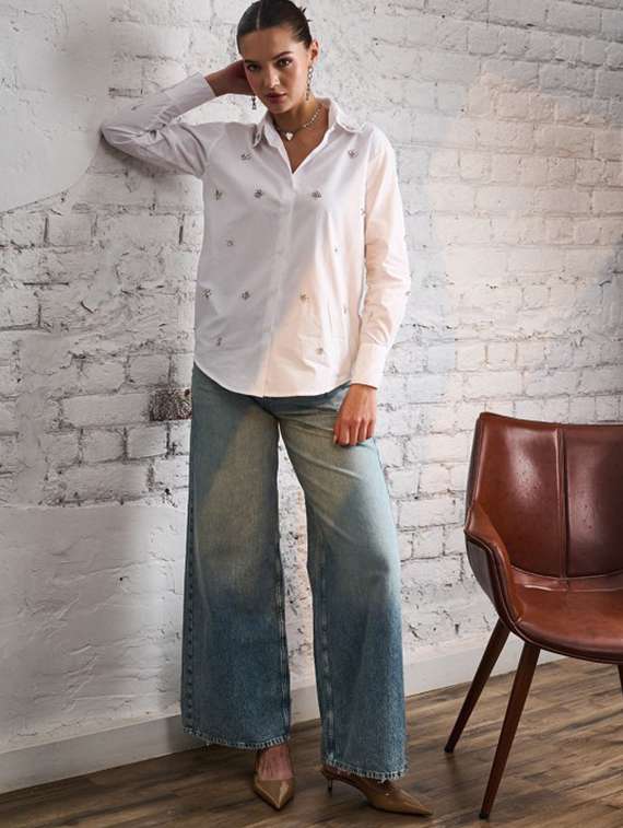 women embellished collared long sleeve shirt - 22186949 -  Standard Image - 3