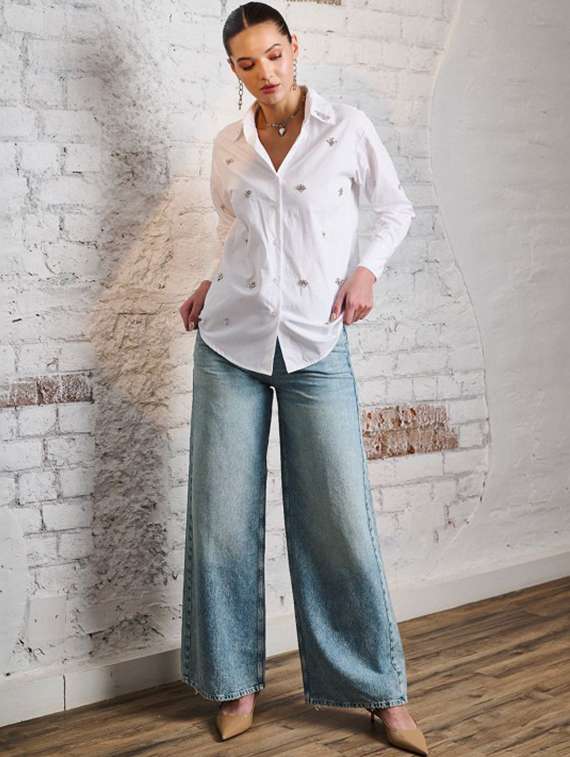 women embellished collared long sleeve shirt - 22186949 -  Standard Image - 5