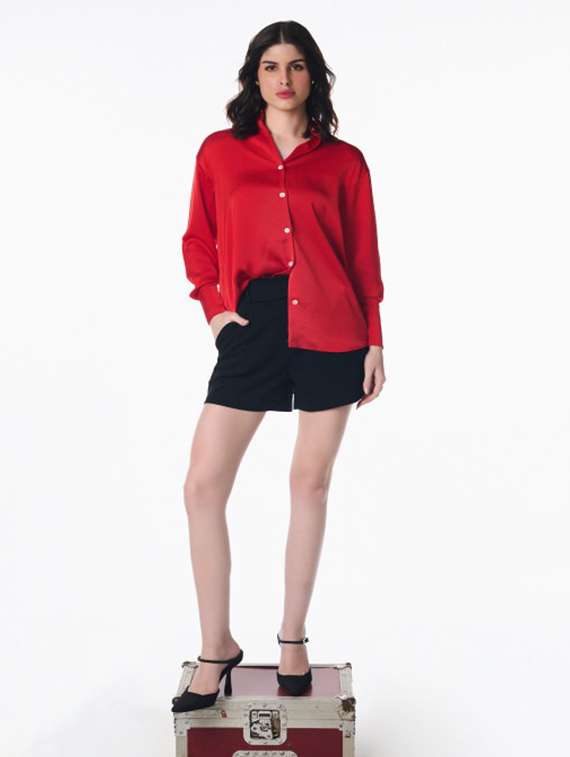 women solid collared long sleeve shirt - 22186952 -  Standard Image - 3