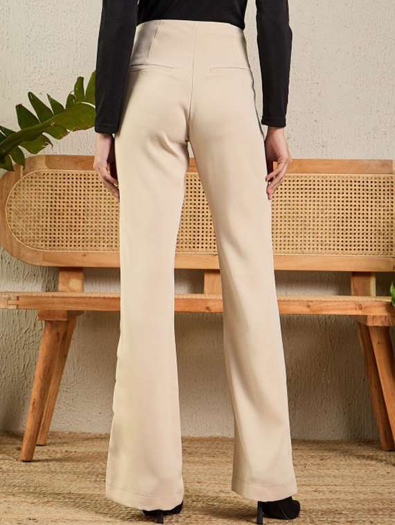 women solid high rise bootcut trouser - 22186961 -  Standard Image - 3