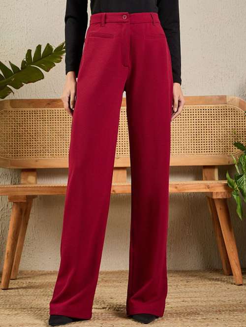 women solid high rise straight trouser - 22186962 -  Standard Image - 0