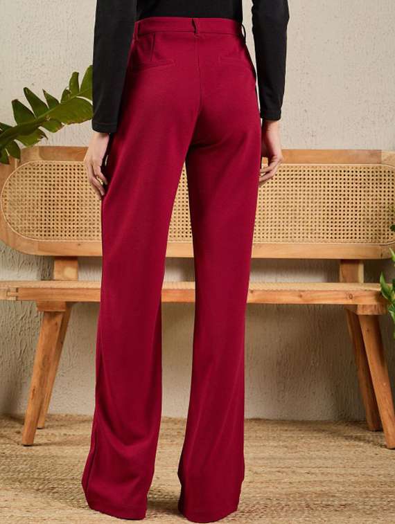 women solid high rise straight trouser - 22186962 -  Standard Image - 3