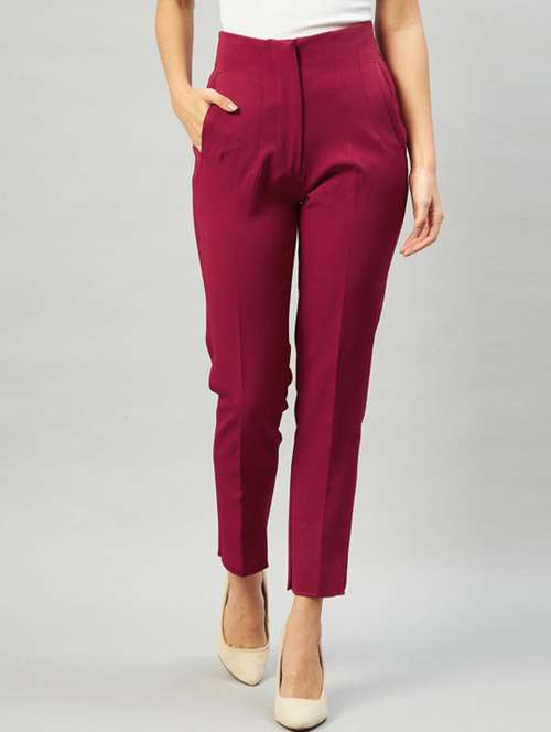 women solid high rise cigarette pants - 22186967 -  Standard Image - 0