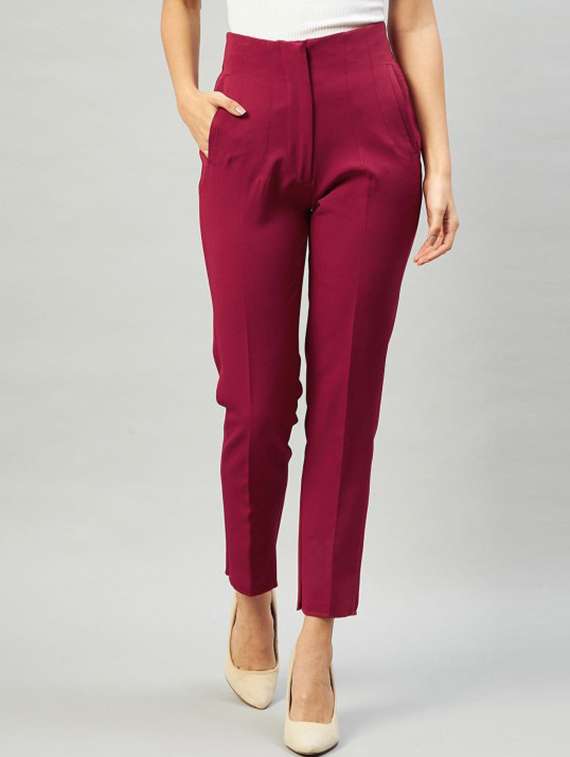 women solid high rise cigarette pants