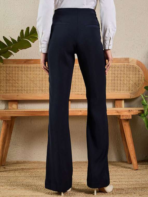 women solid high rise bootcut trouser - 22186978 -  Standard Image - 3