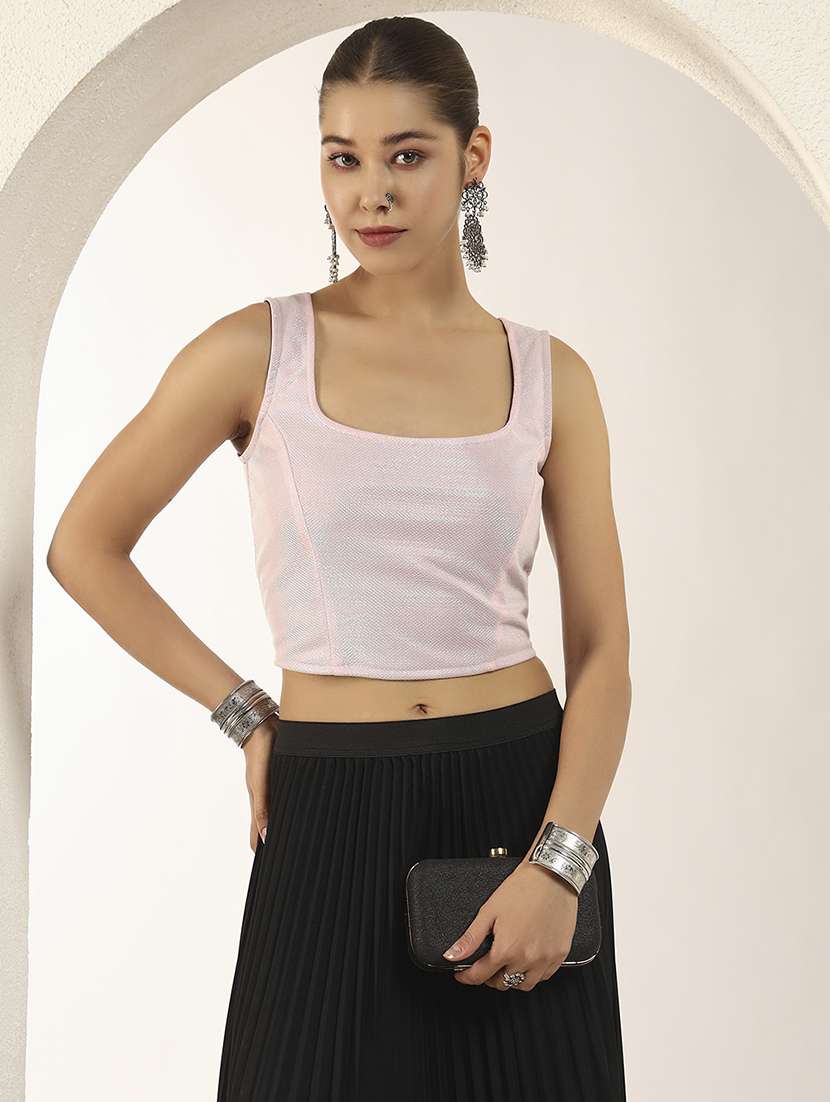 women solid sleeveless stitched blouse