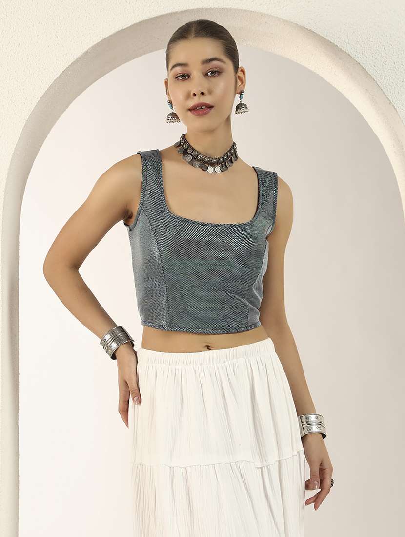 women solid sleeveless stitched blouse