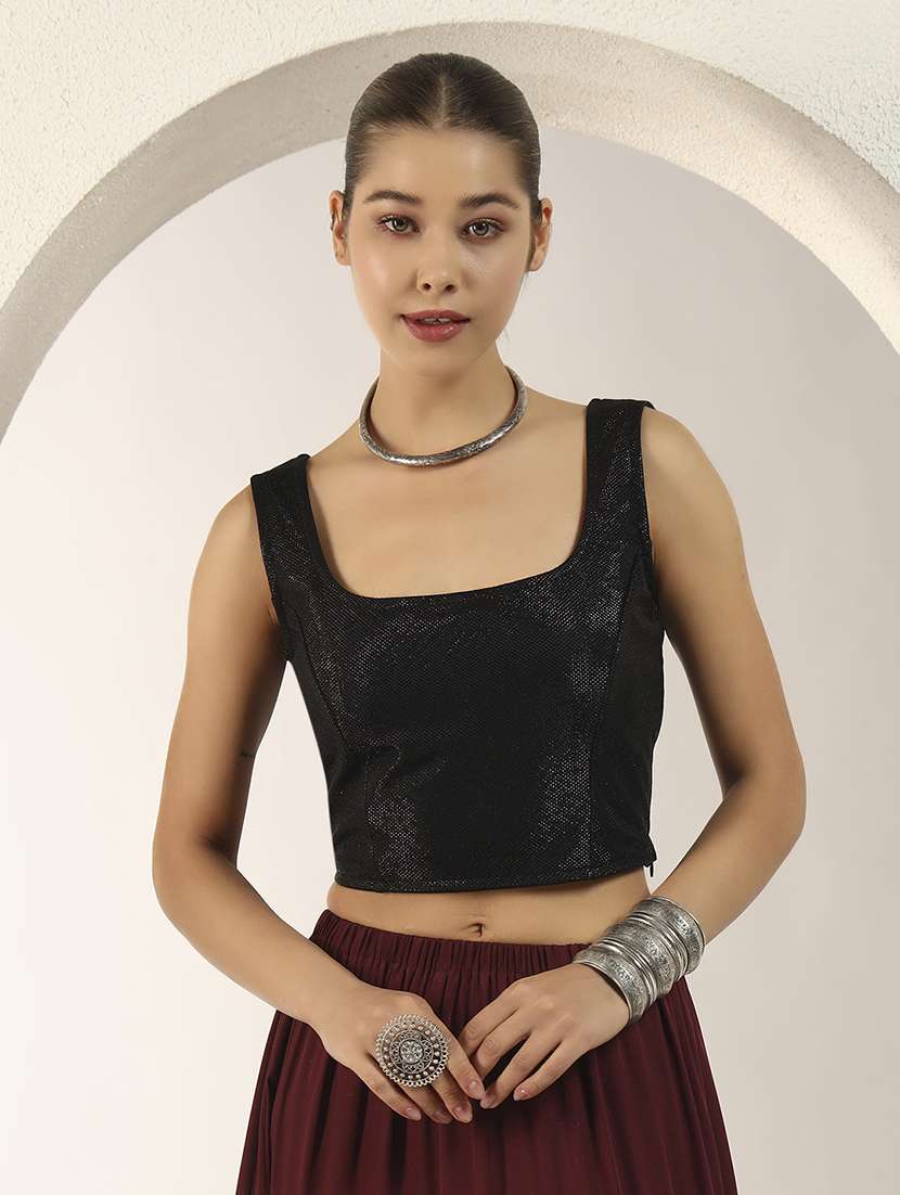 women solid sleeveless stitched blouse