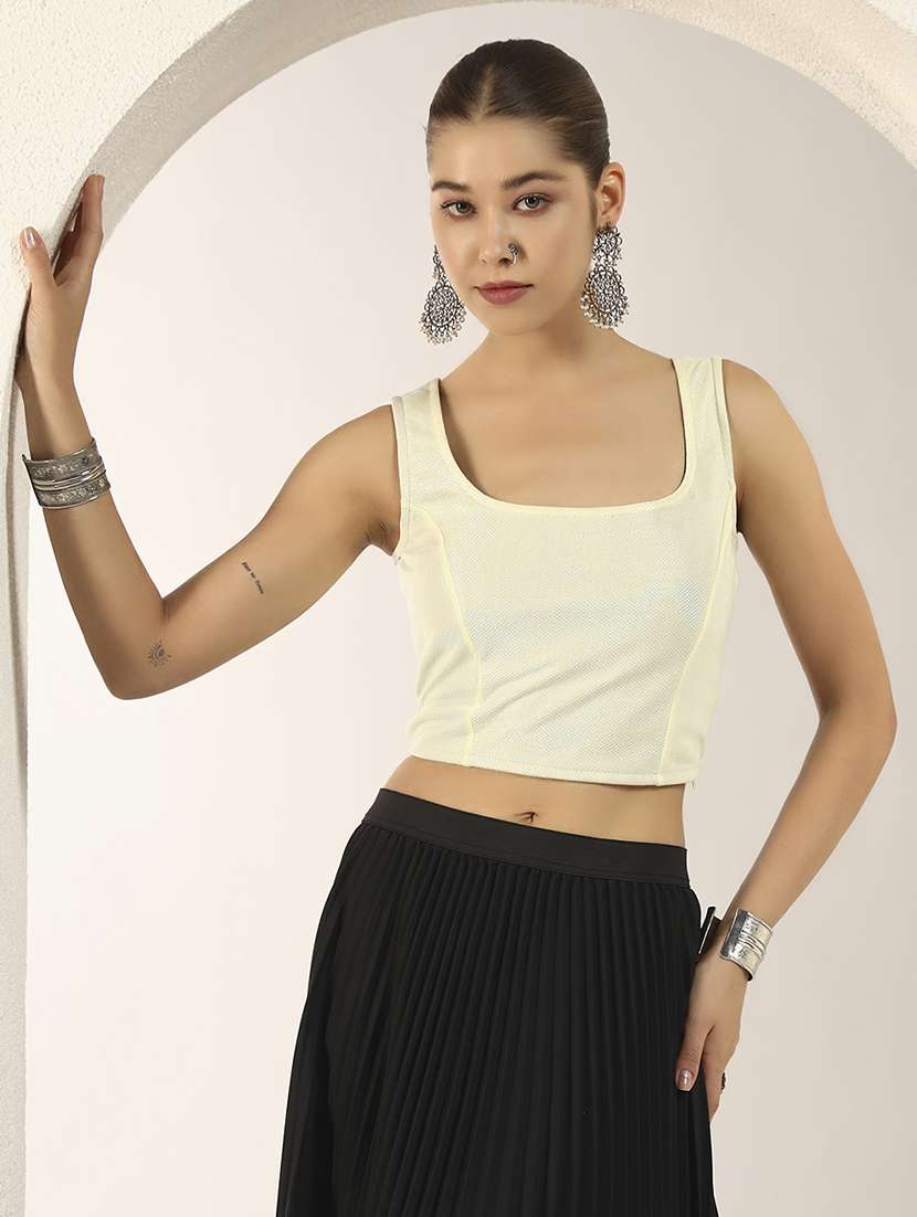 women solid sleeveless stitched blouse