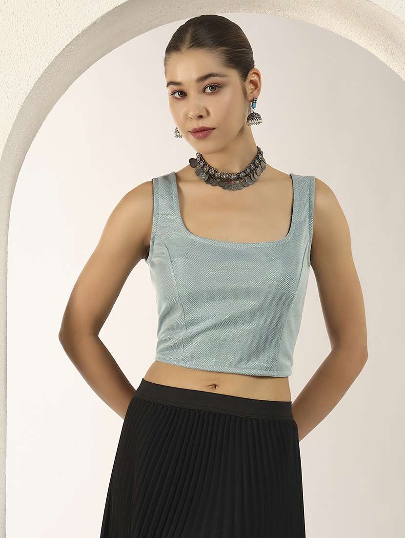 women solid sleeveless stitched blouse