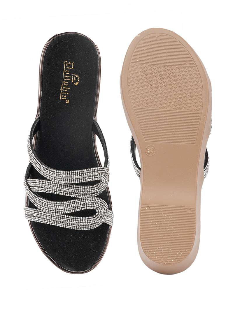 women embellished black slip on wedge - 22186995 -  Standard Image - 3