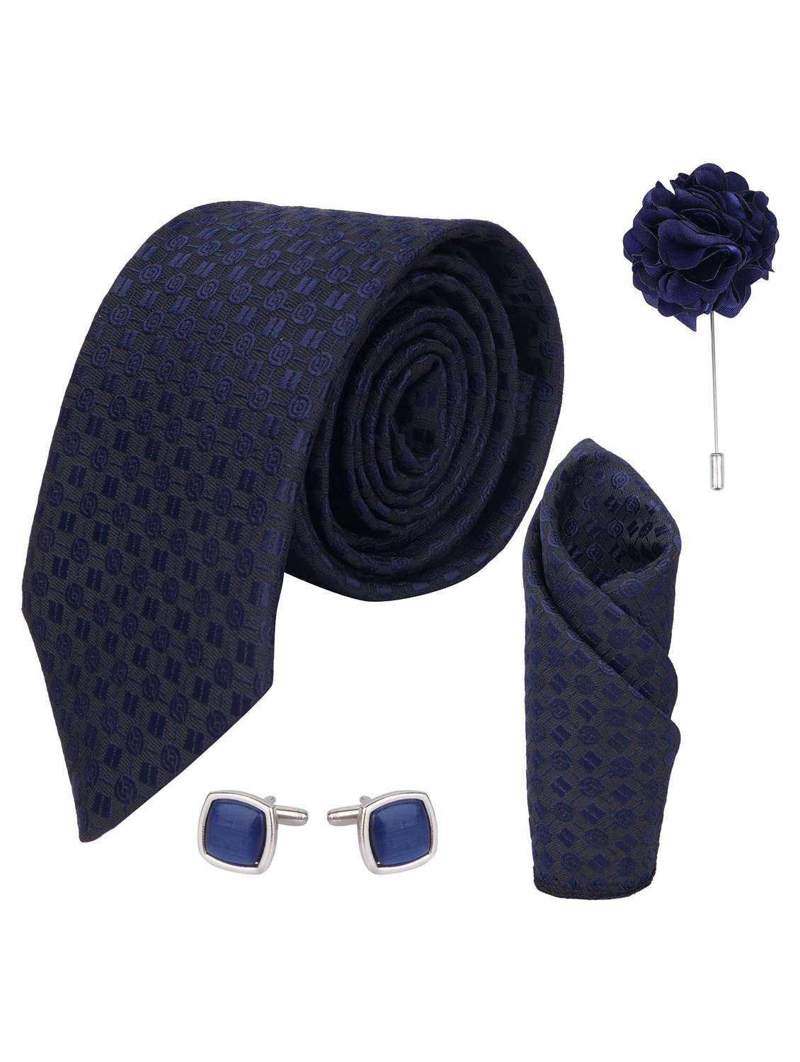 calixto men necktie tie with pocket square lapel pin & cufflinks set