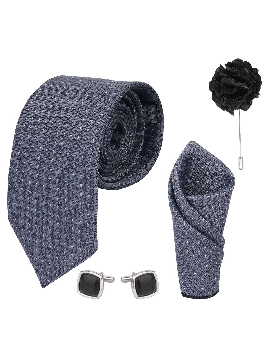 calixto men necktie tie with pocket square lapel pin & cufflinks set