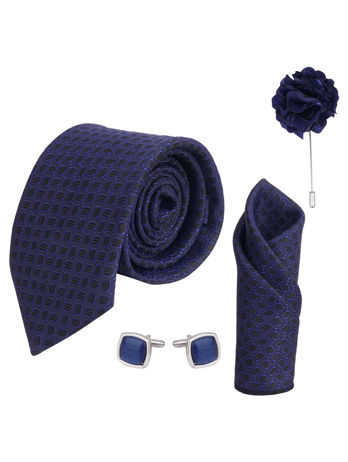 calixto men necktie tie with pocket square lapel pin & cufflinks set