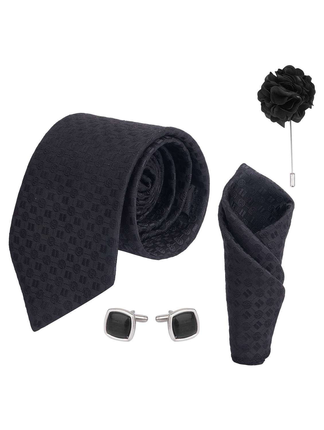 calixto men necktie tie with pocket square lapel pin & cufflinks set